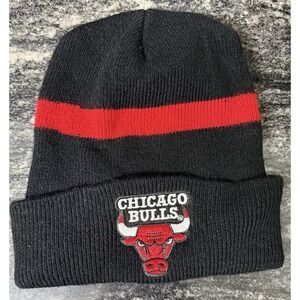 Vintage Chicago Bulls Beanie Hat Rossmer Industries Black Red Striped NBA USA
